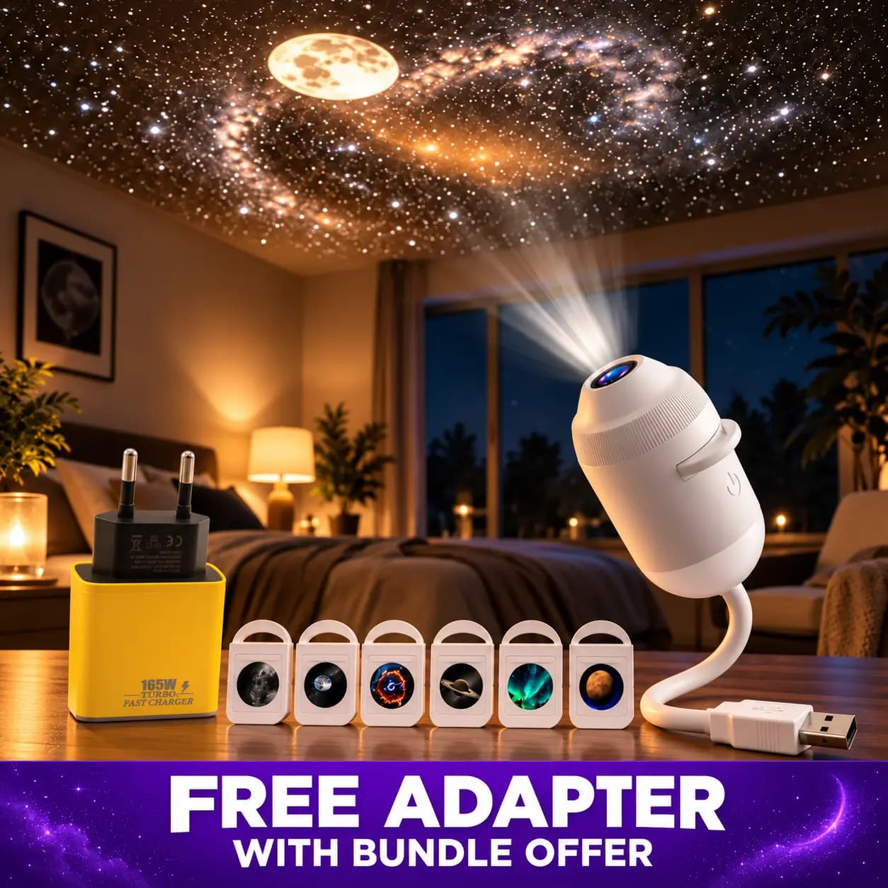 2-in-1 USB Galaxy Star Projector Night Light (Limited Stock) - 6 Lenses Included - Allow to Open Parcel